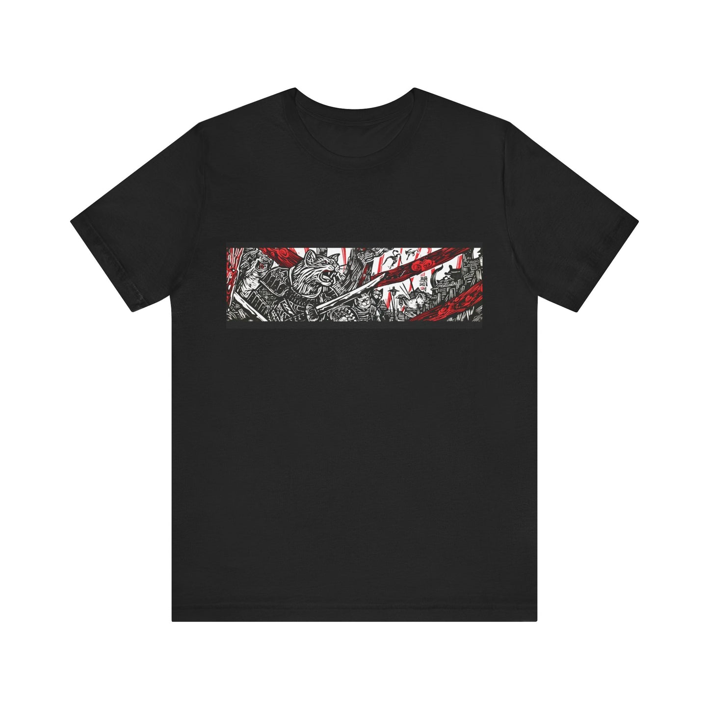 Japanse Shirt style with cats as samurai, front view