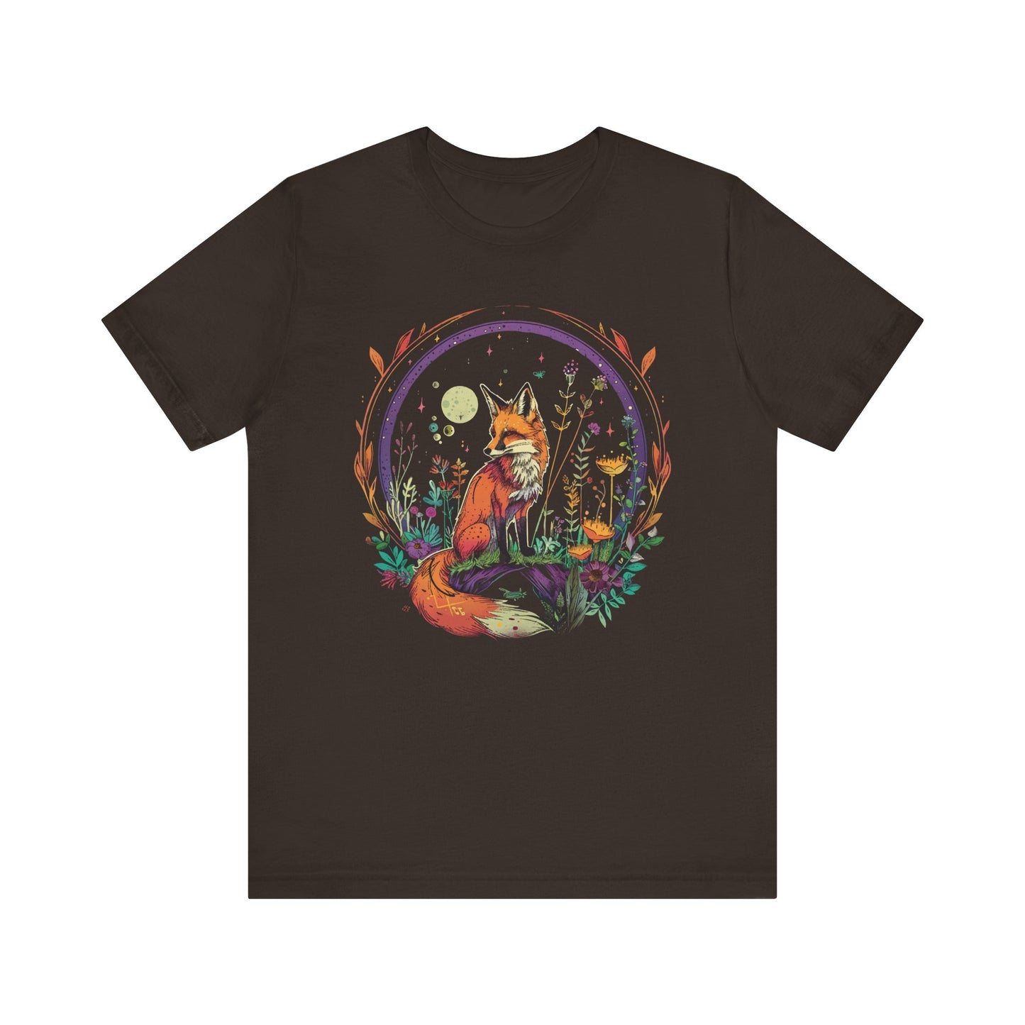 Witchy Shirt showing a fox in the wilderness, front view
