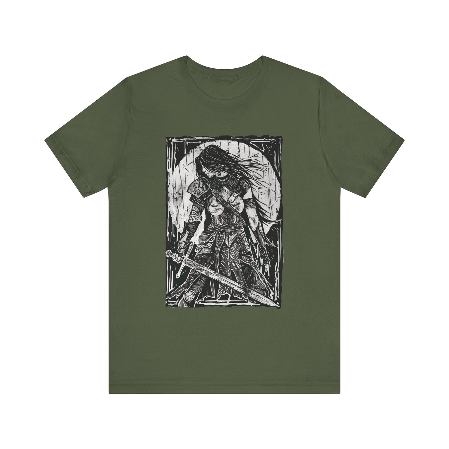 Gothic Shirt featuring a Female Warrior, front view
