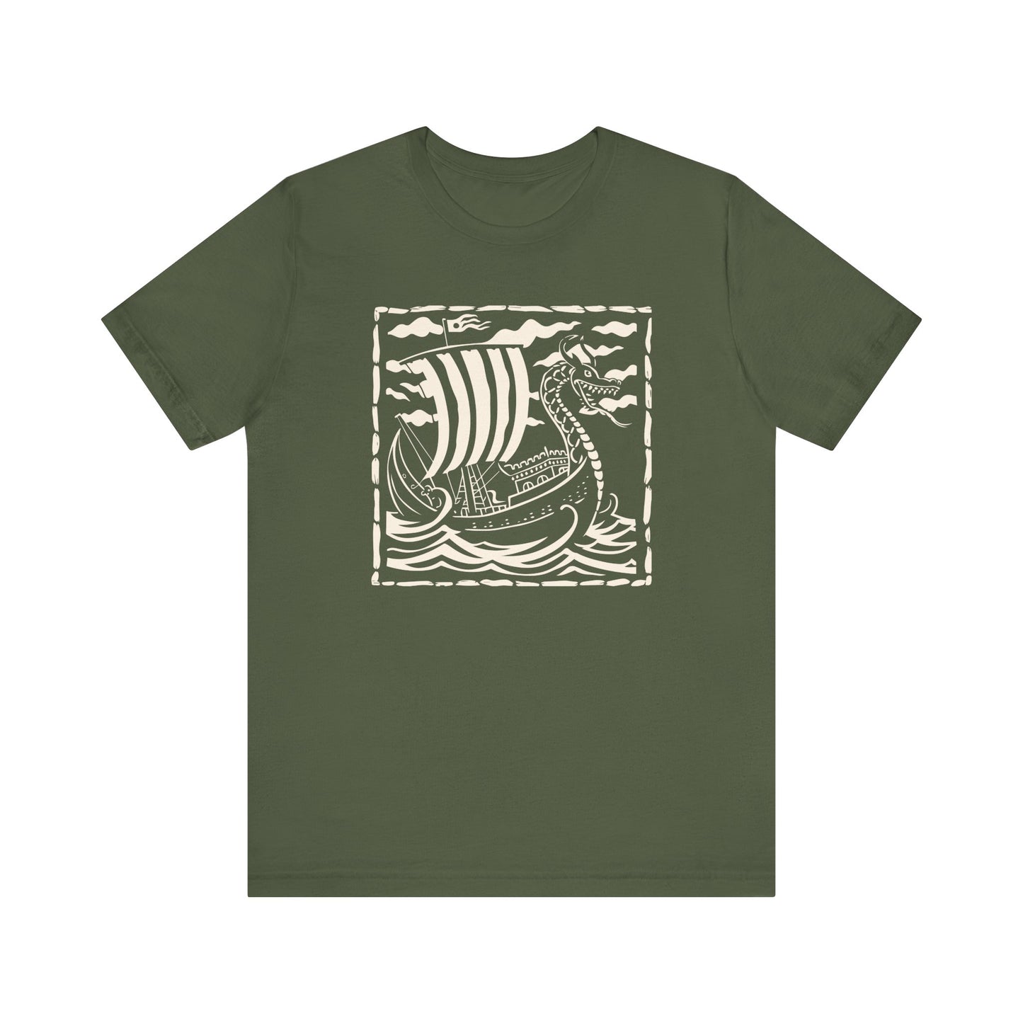 Viking Shirt with a lithograph style of a viking ship setting sail
