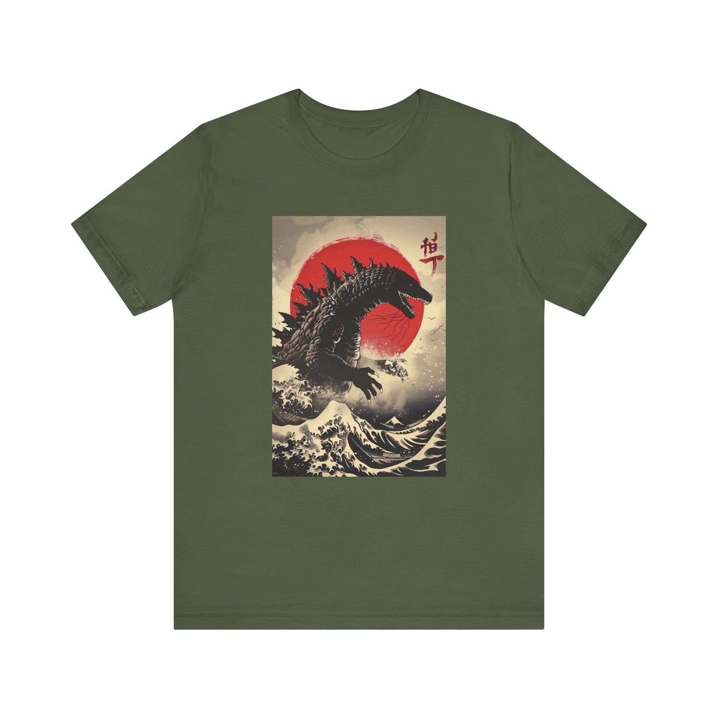 Japanese shirt featuring the great kaiju Godzilla in an old school Japanese Print style