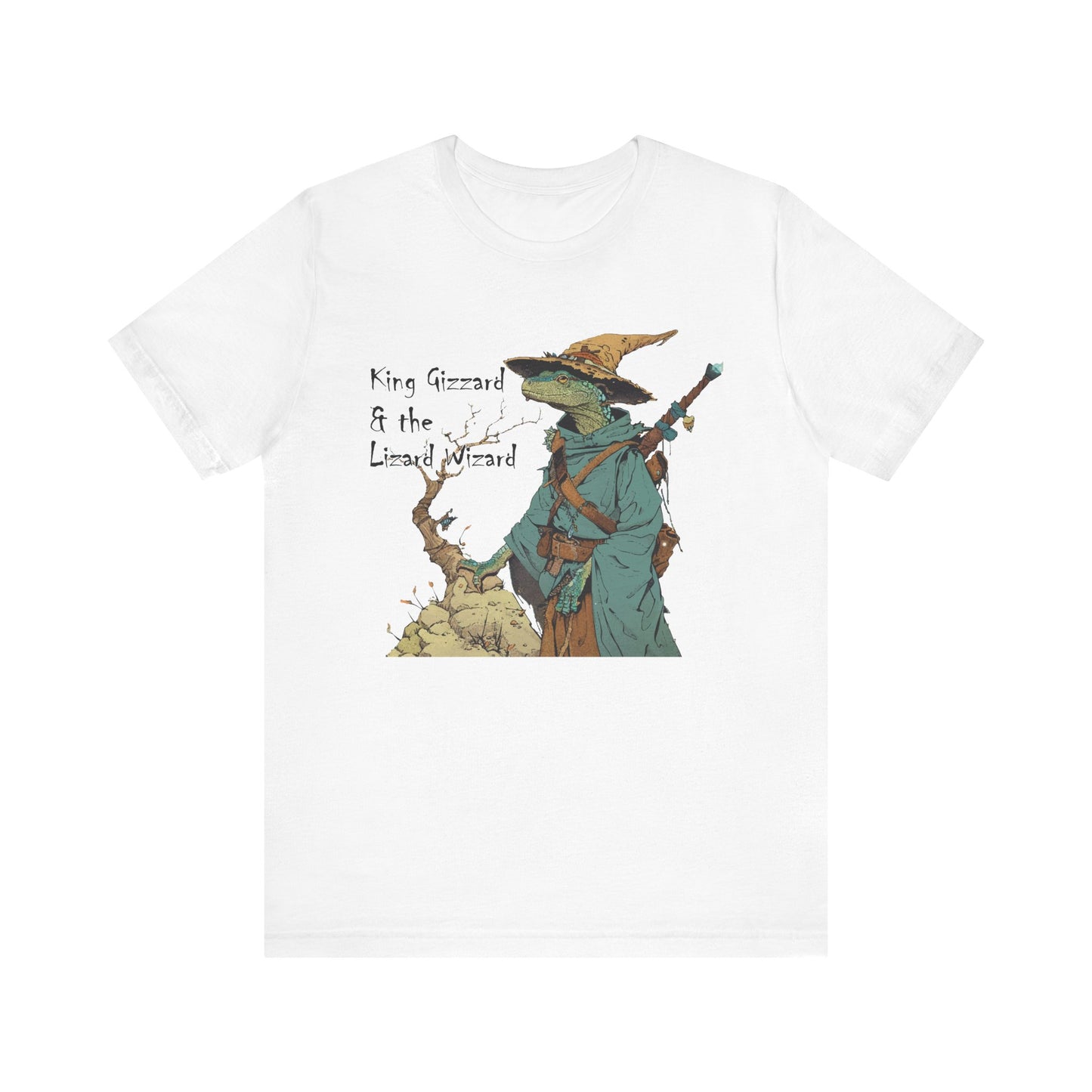 fantasy shirt featuring a lizard wizard front view.