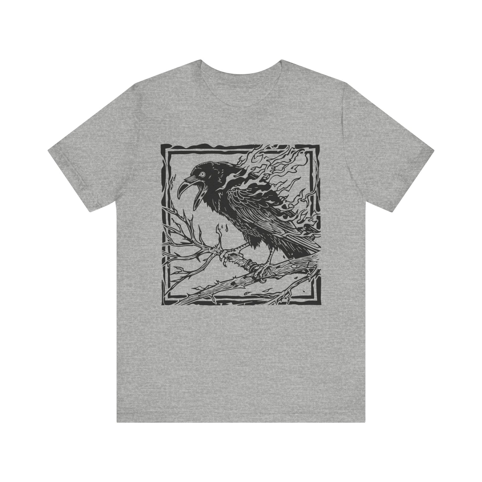 Gothic Witchy Shirt featuring a spectral raven in a lithograph style