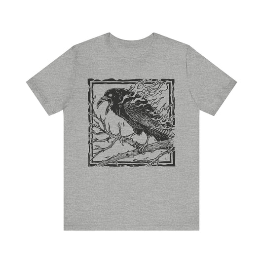 Gothic Witchy Shirt featuring a spectral raven in a lithograph style