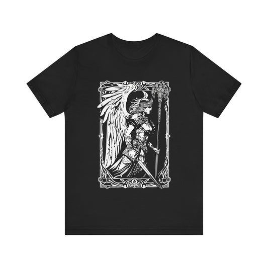 Gothic Tee Shirt featuring a Valkyrie in a stunning pose, front view
