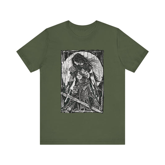 Gothic Shirt featuring a Female Warrior, front view