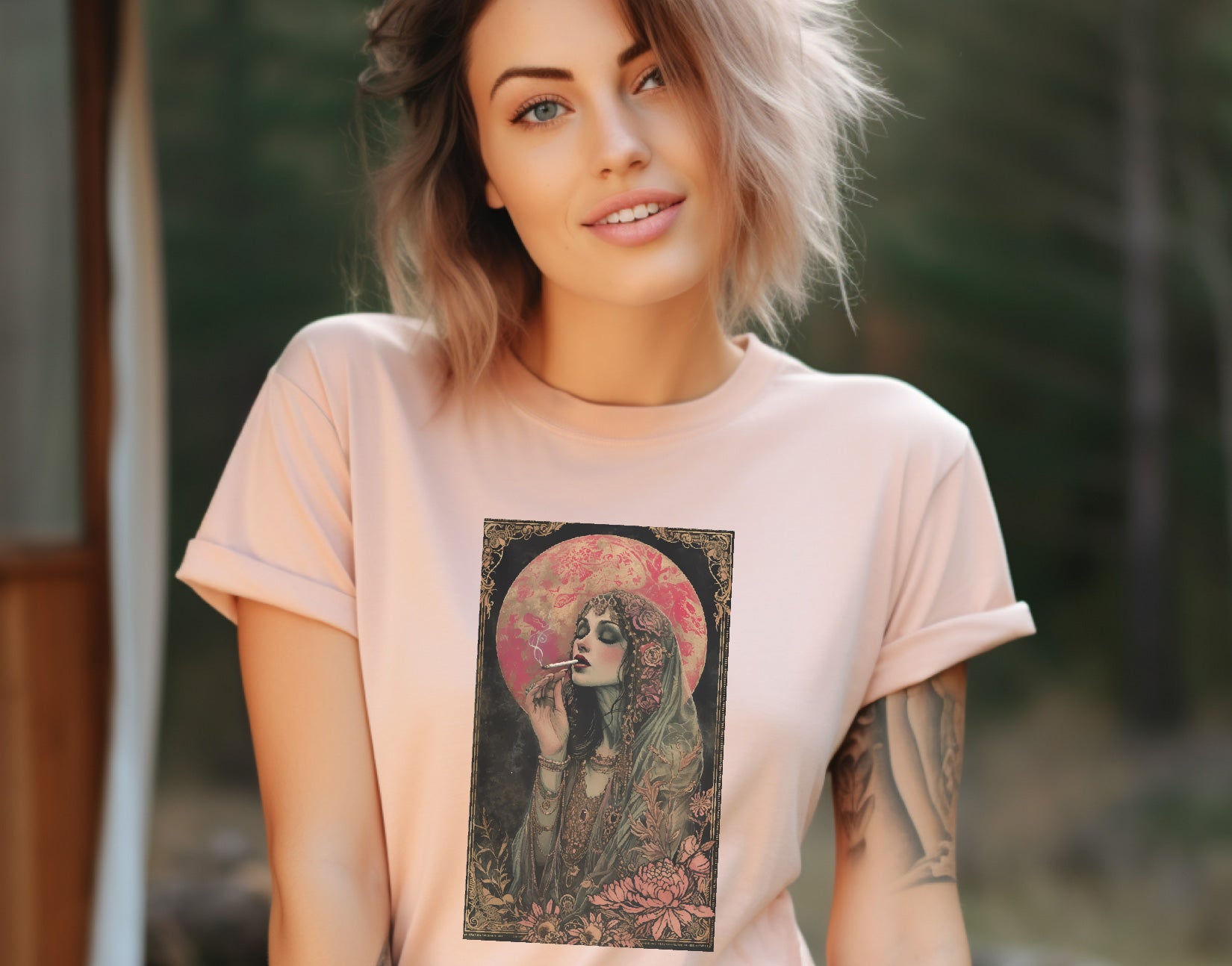 high priestess tarot card shirt, front view